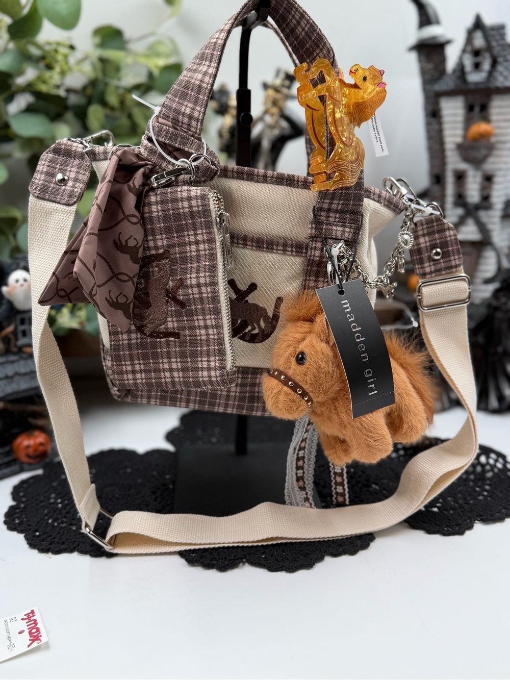 Madden Girl Western Horse Mini Tote Crossbody NWT Plaid Cowgirl Bag